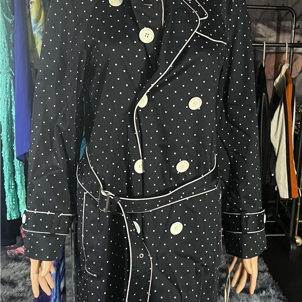 Bandolino Black and White Polka Dot Trench Coat